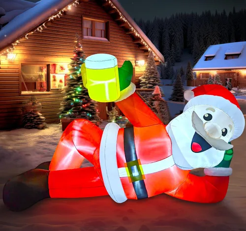 Miniatura 7 de EAONE Decoración inflable de Navidad de 12 pies para exteriores, decoración de patio inflable gigante de Papá Noel tumbado plano con luces LED