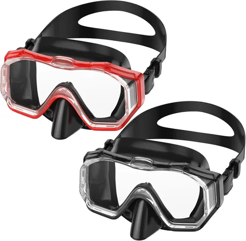WSTOO Adults Swim Goggles with Nose Cover to Prevent Water Inhaling, Anti-Fog Swimming Mask for Youth Men Women Negro+negro rojo