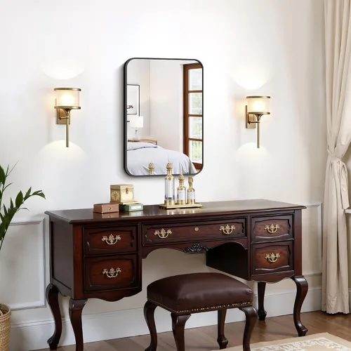 Miniatura 5 de FORBATH - Espejo de baño negro para sobre lavabo, espejo de pared de 16x24 pulgadas con marco de metal, esquinas redondeadas para baño, dormitorio