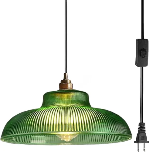 Miniatura 11 de Lámpara colgante enchufable de cristal azul, lámpara colgante dorada de altura ajustable con interruptor de encendido/apagado de cable de 14.7 pies