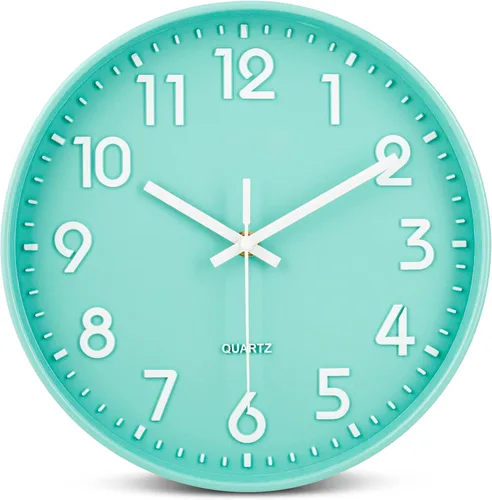Miniatura 9 de Bernhard Products Reloj de pared morado de 10 pulgadas, silencioso, sin tictac, cuarzo de calidad, números 3D, funciona con pilas, reloj redondo