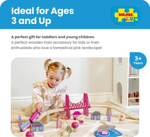 Miniatura 5 de Bigjigs Rail Fairy Town - Juego de tren de madera Juguete ferroviario para niños a partir de 3 años Pista de madera con modelo de aldea