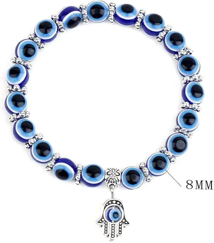 Miniatura 3 de Evil Eye Hamsa Blue Beaded Charm Stretch Bracelet Hand of Fatima Turkish Lucky Evil Eye Bracelet for Protection and Blessing