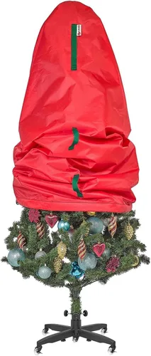 Bolsa de almacenamiento vertical para árbol de Navidad, se adapta a árboles artificiales de Navidad y topiario de 9 pies, cubierta vertical de Rojo