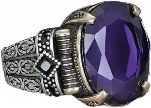 Anillo de plata de ley 925 con diseño de cadena bizantina con piedra de amatista para hombre, hecho a mano para hombre, anillo de piedra amatista