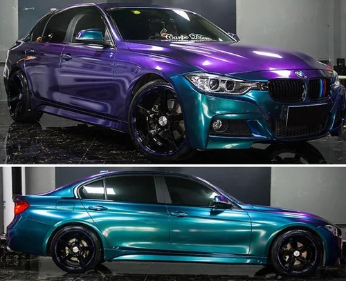 Miniatura 7 de LZLRUN Adhesivo de vinilo brillante brillante de color azul camaleón a morado con purpurina para interior del automóvil, lámina de cambio