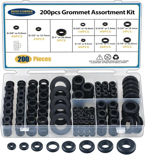 Juego de 200 tapones de goma huecos para cortafuegos, kit de ojales de goma de 1/4 pulgadas, 5/16 pulgadas, 3/8 pulgadas, 7/16 pulgadas, 1/2