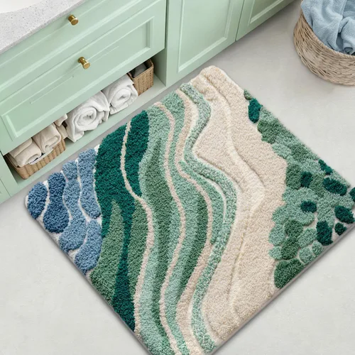 Miniatura 5 de LUMI Alfombra cuadrada de baño de playa, antideslizante, de secado rápido, ultra suave, lavable, absorbente, alfombra de baño con tema mar oceánico