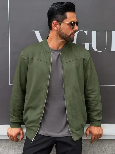 Miniatura 2 de Runcati Chaqueta bomber de gamuza para hombre, con cremallera completa, casual, softshell, chaqueta universitaria, ligera, vintage, abrigo de otoño