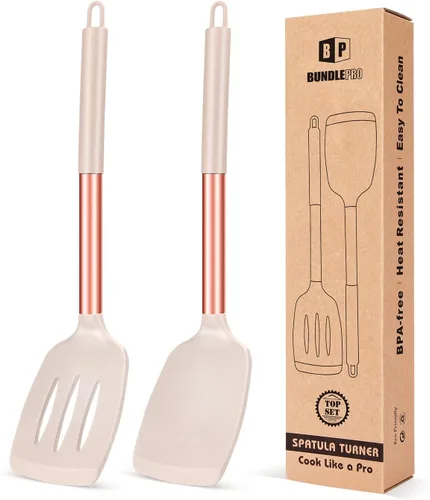 Miniatura 8 de Paquete de 2 espátulas de cocina sólidas de silicona, antiadherentes, utensilios de cocina sin BPA, resistentes al calor, utensilios de cocina