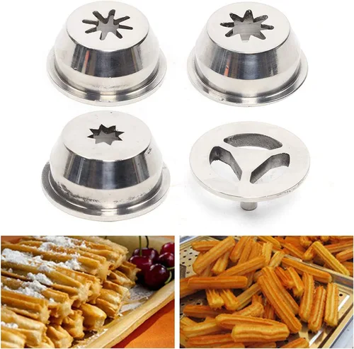 Miniatura 4 de Máquina de churros manual de 5 L, kit de fabricación de churro de acero inoxidable incluye 4 boquillas, fabricante comercial de churrera churro