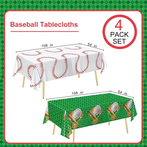Miniatura 2 de Oigco Decoraciones para fiestas de béisbol, paquete de 4, manteles de plástico desechables para juegos y fiestas de cumpleaños, 54 x 108 pulgadas