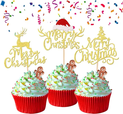 Miniatura 16 de Rsstarxi Paquete de 24 Adornos para Cupcakes Oh Baby de Navidad con Purpurina, Sombreros de Navidad, Palillos para Cupcakes de Baby Shower para Baby