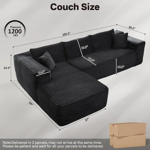 Miniatura 2 de Sofás seccionales Cloud de 96 pulgadas para sala de estar, sofá sin hueso en forma de L con cómoda silla, sofá modular con asiento profundo,