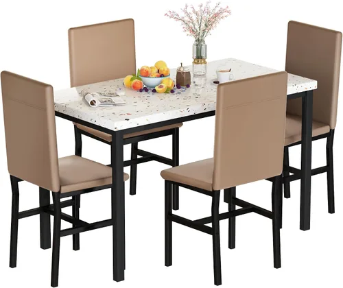Miniatura 10 de AWQM Products Juego de Comedor de Mármol de 5 Piezas, Mesa y Sillas de Cocina Modernas para Comedor, Dinette, Muebles Compactos que Ahorran Espacio