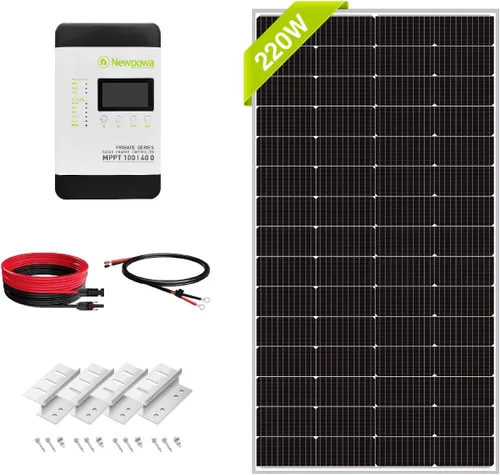 Miniatura 8 de Newpowa Kit de panel solar de 220 vatios y 12 voltios, kit de inicio de carga solar de 220 W 12 V + controlador de carga MPPT de 40 A + soportes