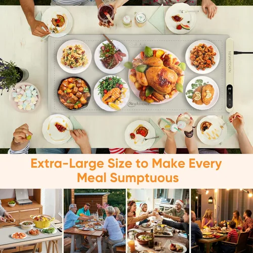 Miniatura 7 de NEWKITCHEN Tapete de calentamiento para alimentos, (XXL, 36 x 16 pulgadas), tapete de calentamiento de alimentos para fiestas, bufé, 6 temperaturas