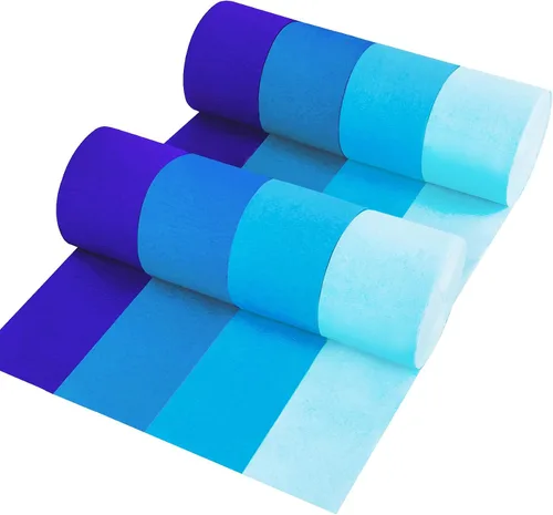 8 rollos en 4 colores azul degradado para fiesta, serpentina de papel crepé, 8 piezas de 82 pies, decoraciones de fiesta, suministros de fiesta para