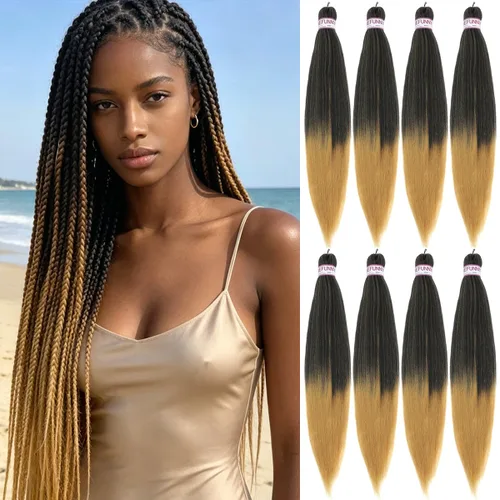 Miniatura 27 de BEFUNNY Cabello para Trenzar, Cabello para Trenzar Pre-Estirado, 24 Pulgadas 8 Paquetes Cabello Preestirado Ombré para Trenzas de Caja de Crochet