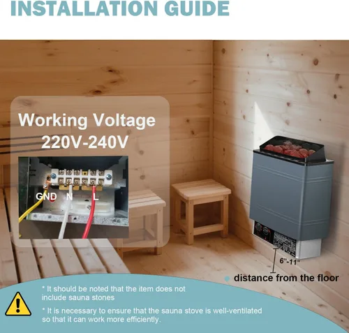 Miniatura 5 de Calentador de sauna eléctrico de 220 V 6 KW, calentador de sauna seca con controlador integrado, adecuado para casas de spa, hogar, hoteles, saunas