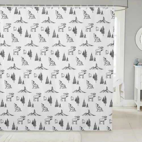 Miniatura 14 de Erosebridal Cortina de ducha de animales del bosque, cortina de ducha de oso ciervo, lobo, cortina de ducha de baño, cortina de baño impermeable