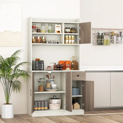 Miniatura 2 de COSTWAY Armario de almacenamiento de despensa de cocina, gabinete alto independiente de 71 pulgadas con estación de carga, soporte para microondas
