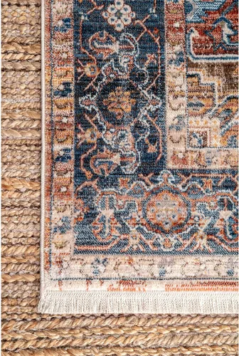 Miniatura 128 de NuLOOM - Alfombra con diseño de medallón, con flecos, modelo Ethel Harriet Marrón Claro