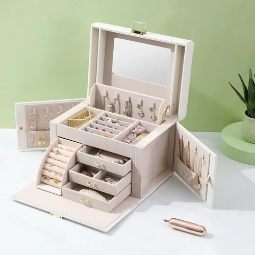 Miniatura 7 de DerBlue Joyero joyero organizador de joyas para mujer organizador de joyas de cuero sintético grande organizador de joyas de cuero sintético gran