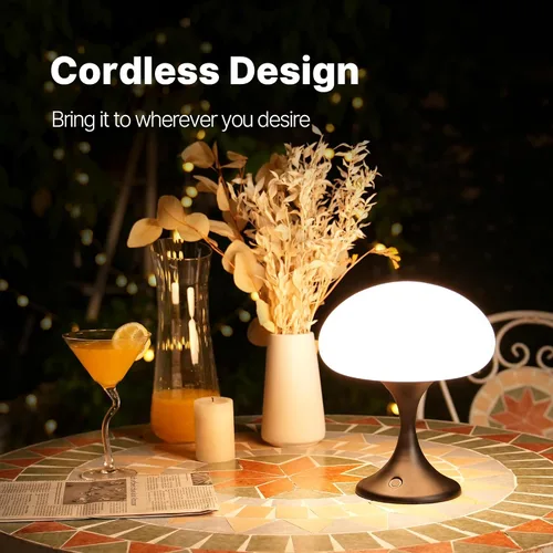 Miniatura 5 de MAGCHARM Lámpara de mesa recargable LED de 5 W con pantalla de cristal, pequeña luz táctil retro regulable con 3 temperaturas de color, luz estética
