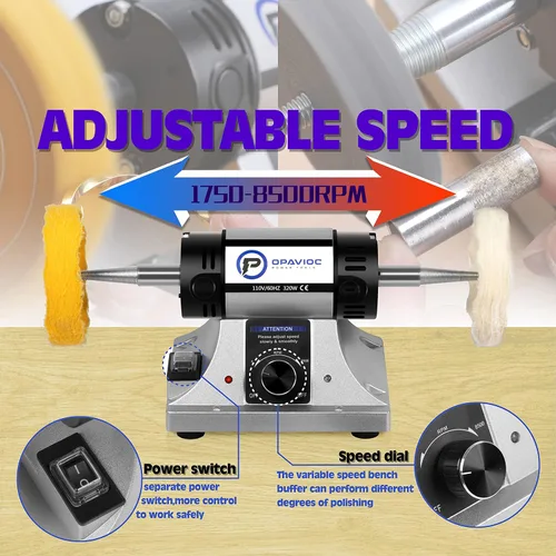 Miniatura 3 de Pulidora de Joyería - Amoladora de Banco Ajustable de Velocidad Variable para Pulir y Buffing, Bufadora Dental y Torno - Incluye 2 Ruedas de Tela, 2