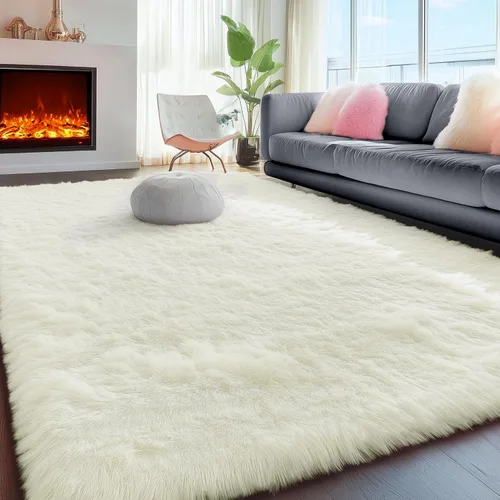 Miniatura 26 de PAGISOFE Alfombras esponjosas de dormitorio de 4 x 6 pies, color negro, alfombra moderna para sala de estar, alfombra lanuda para interiores