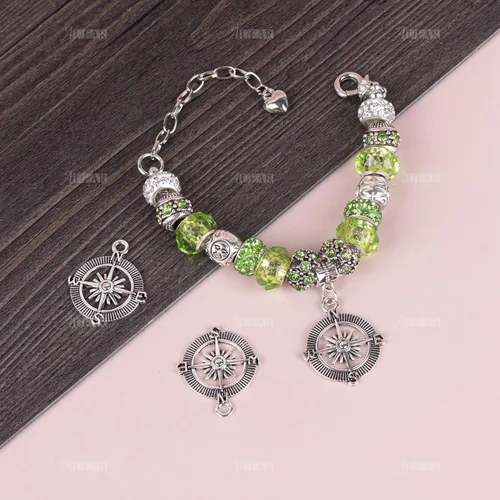 Miniatura 5 de AUEAR, Colgantes de brújula, cuentas espaciadoras de aleación para pulseras, collares, joyería, manualidades, bricolaje plateado
