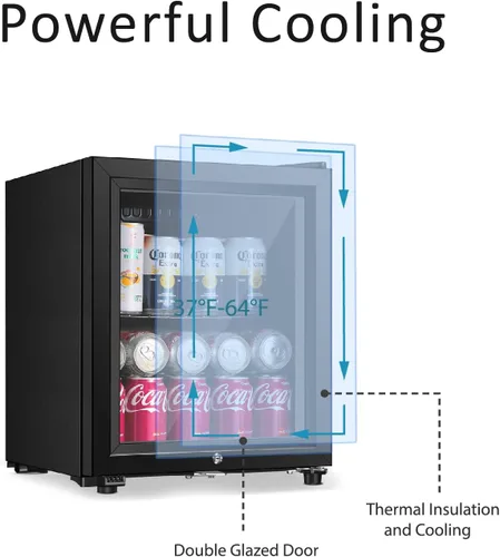 Miniatura 3 de Saeoola Refrigerador de bebidas, mini refrigerador de 1.3 pies cúbicos con puerta doble de vidrio, enfriador para refrescos, cerveza o vino