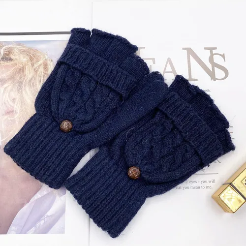 Miniatura 96 de Beurlike Guantes de invierno para mujer, de lana cálida, a prueba de viento, convertibles, sin dedos