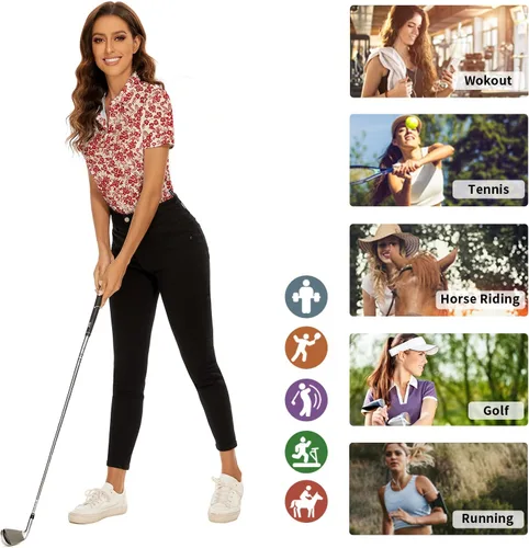 Miniatura 6 de Soneven Camisa polo de manga cortasin mangas para mujer, cuello en V, con botones
