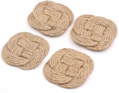 Miniatura 2 de Juego de 4 posavasos con soporte de caja de madera, posavasos absorbentes para bebidas y mesa de café, posavasos hechos a mano con cuerda de yute