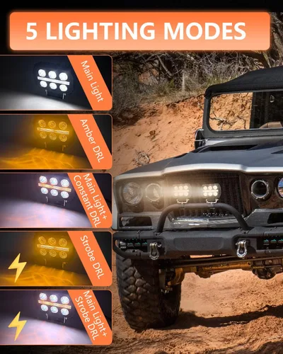 Miniatura 2 de 2 piezas de cápsulas LED de 4.5 pulgadas, 50 W, 4,550 lm, luces cúbicas con luz DRL ámbar, foco de conducción, luz de trabajo todoterreno, luces