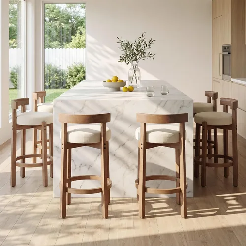 Miniatura 22 de LukeAlon Mid Century Linen Taburete Individual de Mostrador, Tapizado de 26.5" de Altura de Asiento, Taburetes Bajos con Patas de Madera Natural