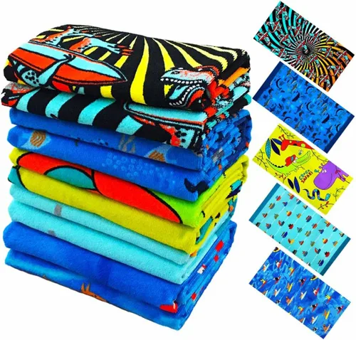 Miniatura 9 de Toalla de playa para niños, manta de rizo de terciopelo, 100% algodón, súper suave, absorbente, 25.5 x 51 pulgadas, para baño, natación, deportes