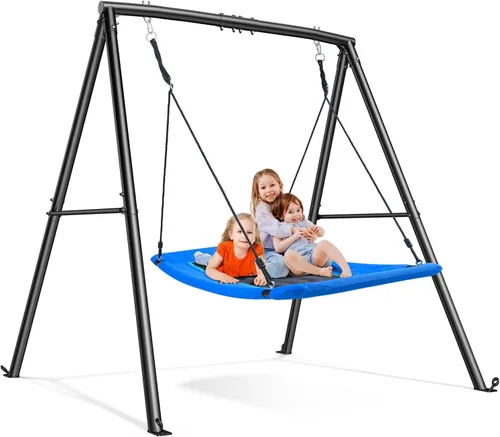 Trekassy Columpio de Plataforma Grande Tipo Platillo de 60" con Marco para Niños al Aire Libre, Juego de Columpio de 440lbs con Soporte de Metal