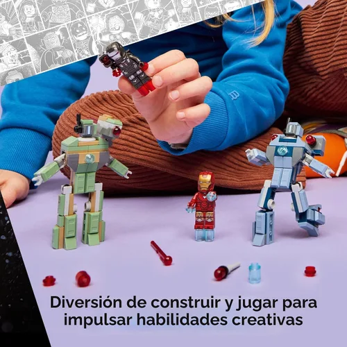Miniatura 4 de LEGO Marvel Iron Man & War Machine vs. Hammer Drones Juguete de construcción – Juego de simulación con 2 minifiguras de juguete – Bloques