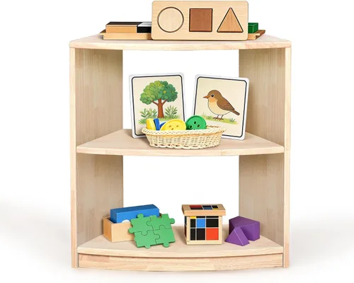 Estante de almacenamiento Montessori curvado de 3 niveles - Organizador infantil para juguetes, libros y suministros de arte, muebles de gabinete