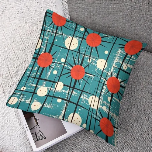 Miniatura 3 de Paquete de 2 fundas de almohada abstractas Art Deco para sala de estar, fundas de almohada retro de mediados de siglo con patrón atómico para sofá