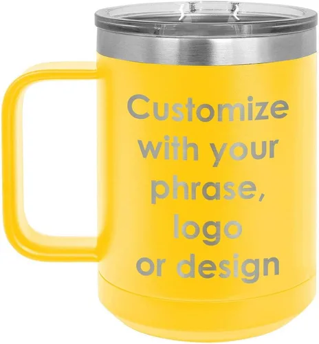 Miniatura 13 de Personalizado Negro 15 oz taza de café w/tapa deslizante superior Añadir su texto personalizado con nombres, frase, diseño o logotipo