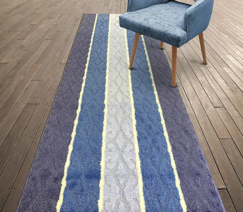 Miniatura 2 de Alfombra de pasillo de longitud personalizada, antideslizante, 26 pulgadas de ancho x tu elección de longitud, azul damasco, 26 pulgadas x 3 pies