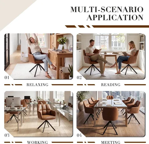 Miniatura 7 de EALSON Cómoda silla de escritorio de cuero, moderna silla de trabajo para computadora, sin ruedas, silla giratoria con brazo de respaldo medio