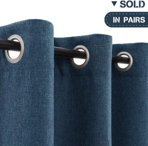 Miniatura 4 de Vangao - Cortinas blackout de lino, diseño texturizado con ojales, 2 paneles