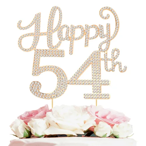 Miniatura 70 de LASKYER Decoración de feliz cumpleaños número 10, decoración de pastel de diamantes de imitación dorados de 10º cumpleaños – Letrero de metal
