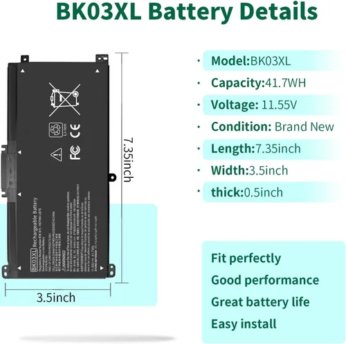 Miniatura 2 de BK03XL 916811-855 Batería para HP Pavilion X360 Convertible 14-ba0xx 14-ba2xx 45.9 ft-ba0xx 45.9 ft-ba1xx 45.9 ft-ba011dx 45.9 ft-ba013dx 45.9