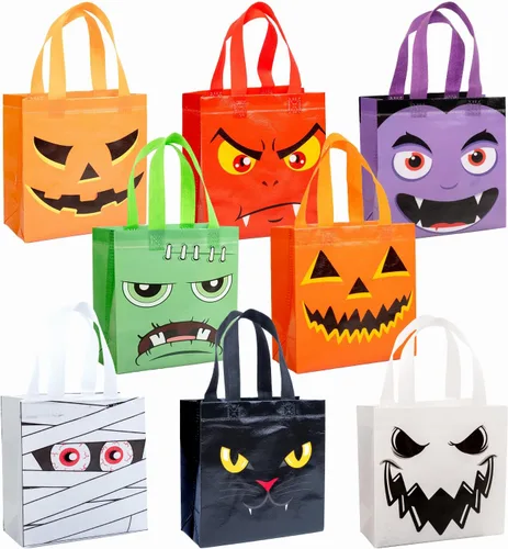 Miniatura 10 de 12 bolsas de Halloween para dulce o truco, bolsas de mano con asas para niños, bolsas de regalo reutilizables no tejidas de Halloween para envolver